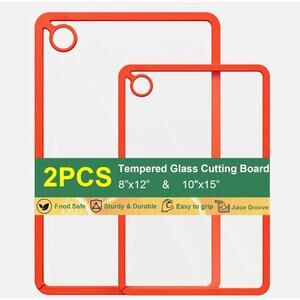 Tempered Glass Cutting Board for Kitchen with Juice Groove, Non-Slip Silicone...